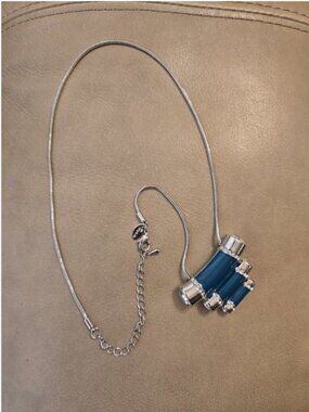 Lia Sophia Silver Color Necklace with Blue Tube Crystal Pendant